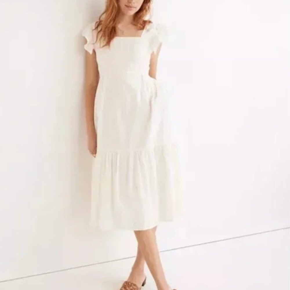 Very Good Condition, Madewell Ruffle Strap Tiered Midi Dress, Ivory, L